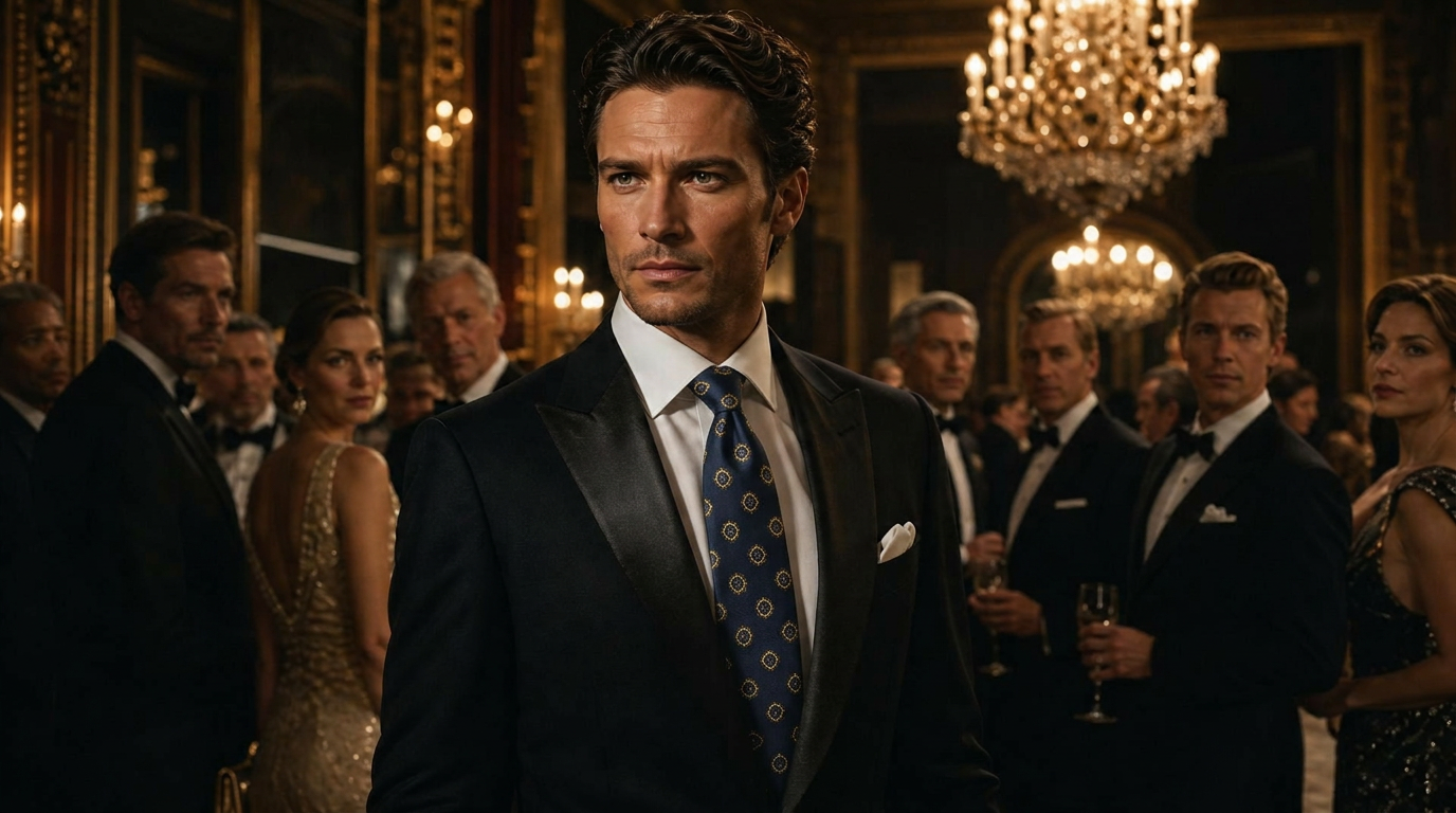 A distinguished gentleman wearing a Cisneros necktie at a formal gala